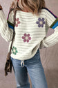 Flower Round Neck Long Sleeve Sweater.