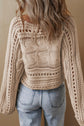 Cable-Knit Openwork Long Sleeve Sweater.