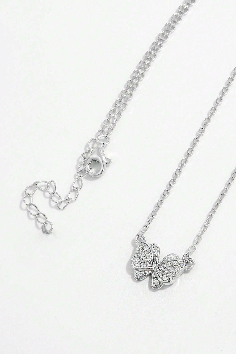 925 Sterling Silver Zircon Butterfly Pendant Necklace.