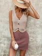 Button Up Sleeveless Top and Drawstring Skirt Set.