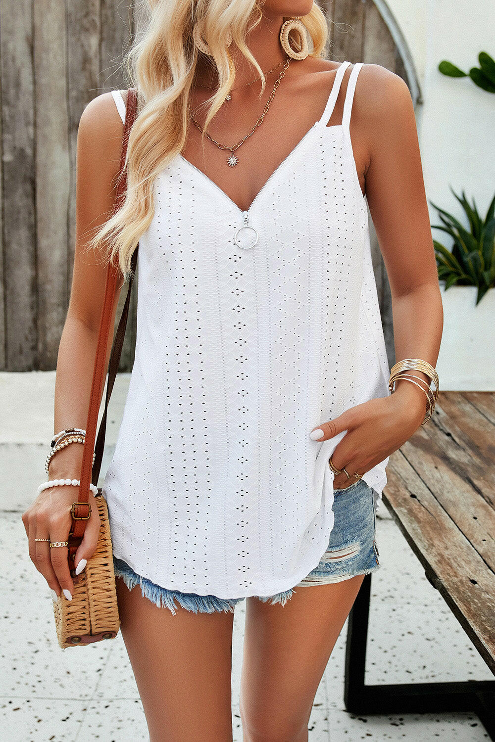 Eyelet V-Neck Double Strap Cami.