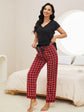 V-Neck Short Sleeve Top and Pants Lounge Set.