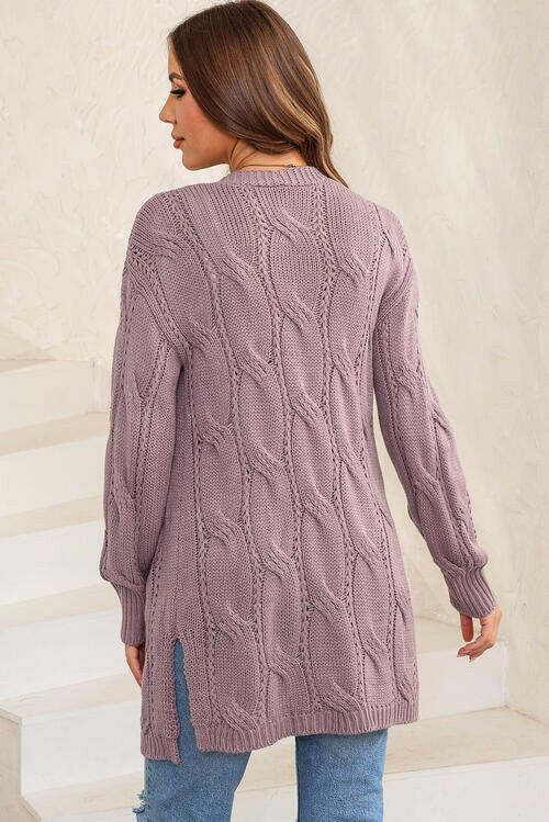 Cable-Knit Dropped Shoulder Cardigan.