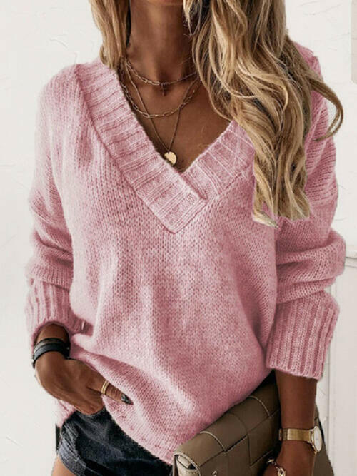 V-Neck Long Sleeve Knit Top.