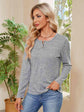 Buttoned Round Neck  Long Sleeve T-Shirt.