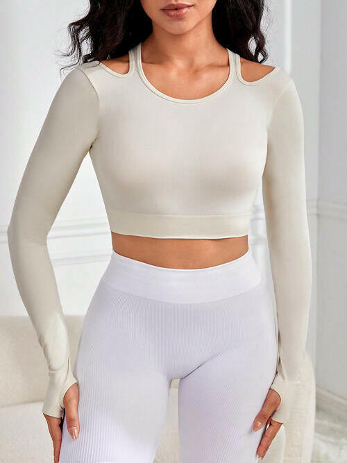 Cutout Round Neck Long Sleeve Active Top.