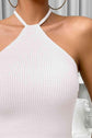 Halter Neck Ribbed Cropped Knit Top.