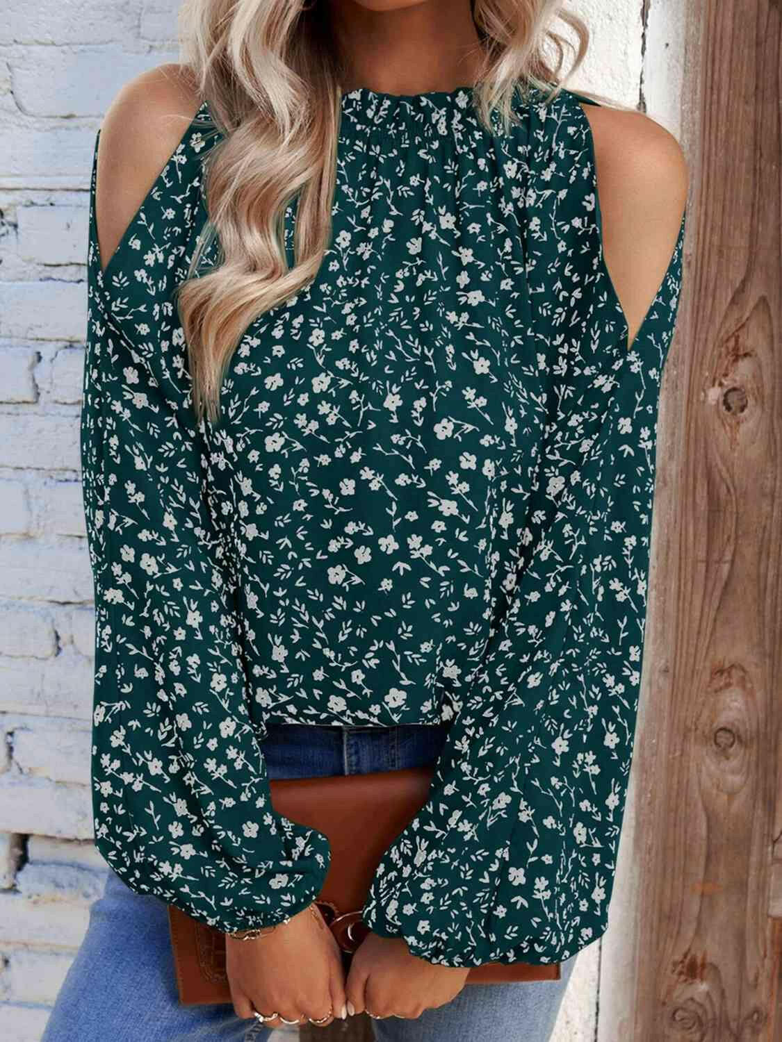 Floral Cold-Shoulder Blouse.