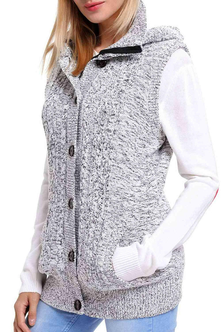 Button and Zip Closure Hooded Sweater Vest.