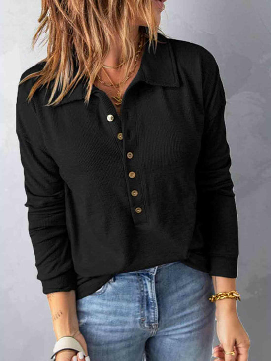 Collared Neck Half Button Top.