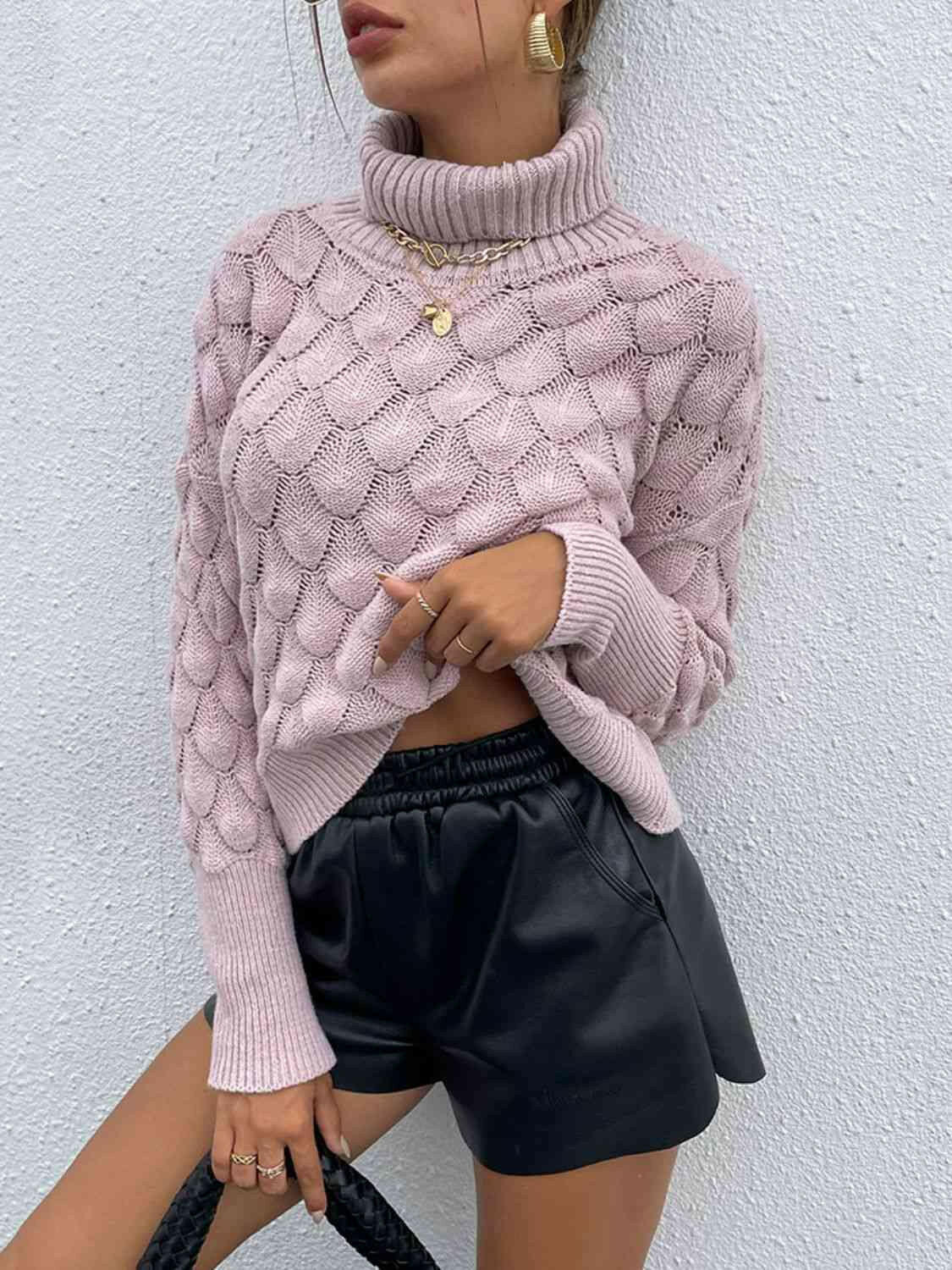 Turtle Neck Ribbed Long Sleeve Sweater.