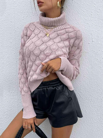 Turtle Neck Ribbed Long Sleeve Sweater.