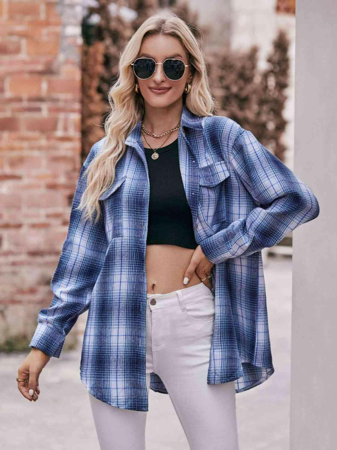 Plaid Dropped Shoulder Longline Shirt.