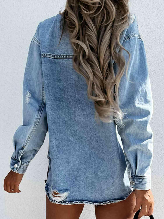 Distressed Snap Down Denim Jacket.