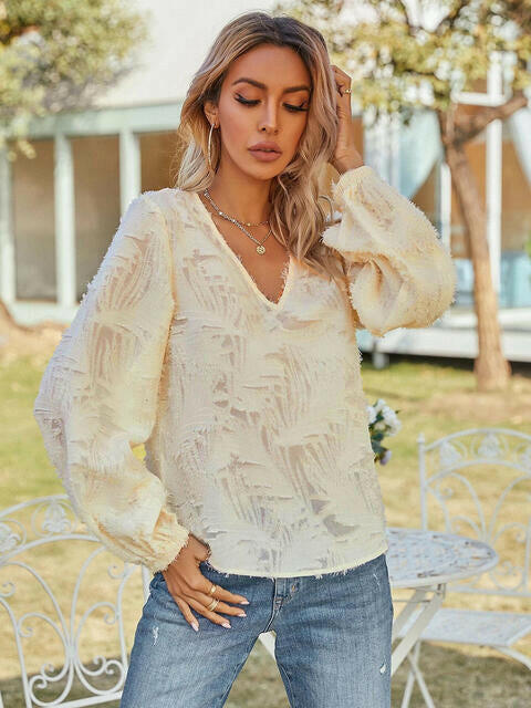 V-Neck Long Sleeve Blouse.