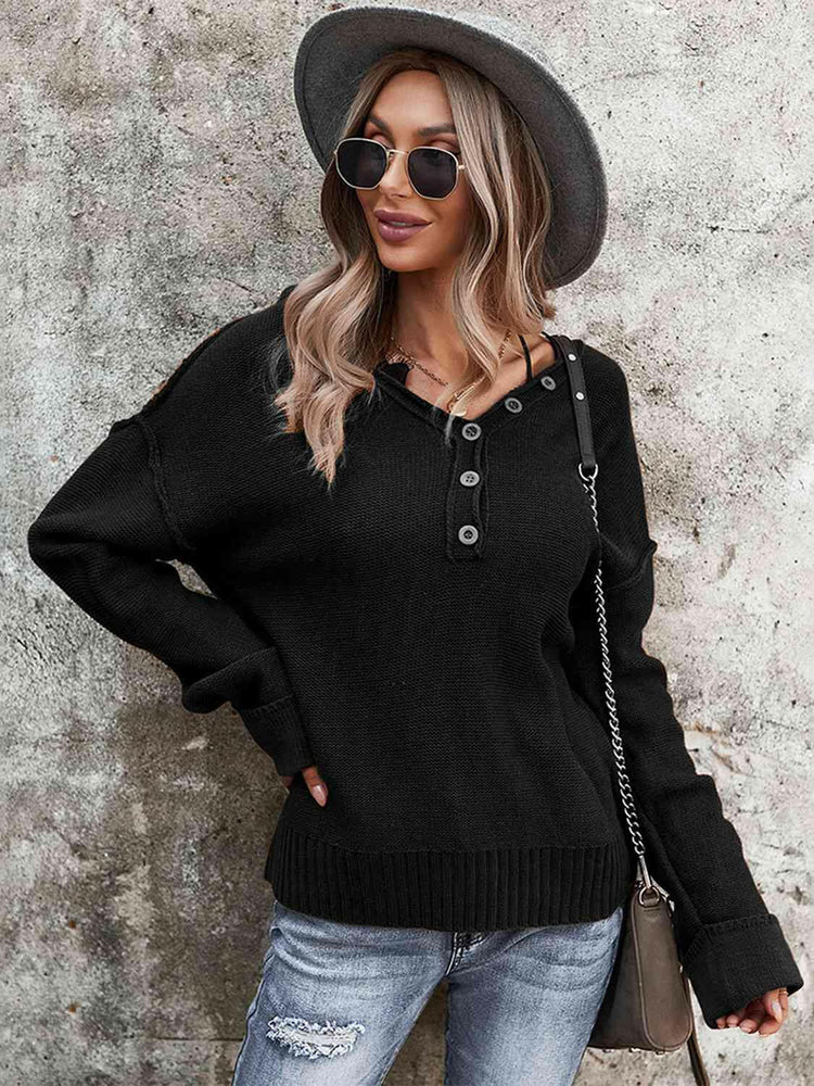 Buttoned Exposed Seam Knit Top.