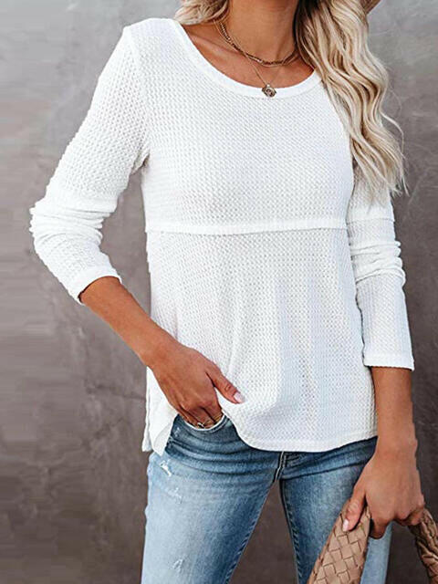 Cutout Round Neck Long Sleeve T-Shirt.