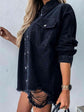 Raw Hem Collared Neck Long Sleeve Denim Jacket.