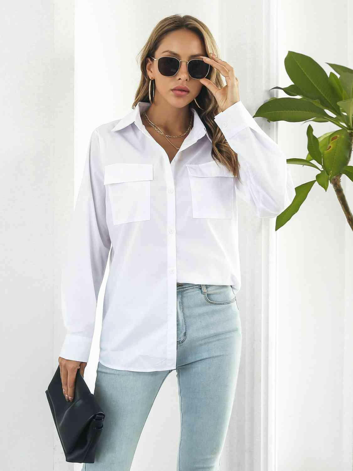 Collared Neck Buttoned Shirt with Pockets.