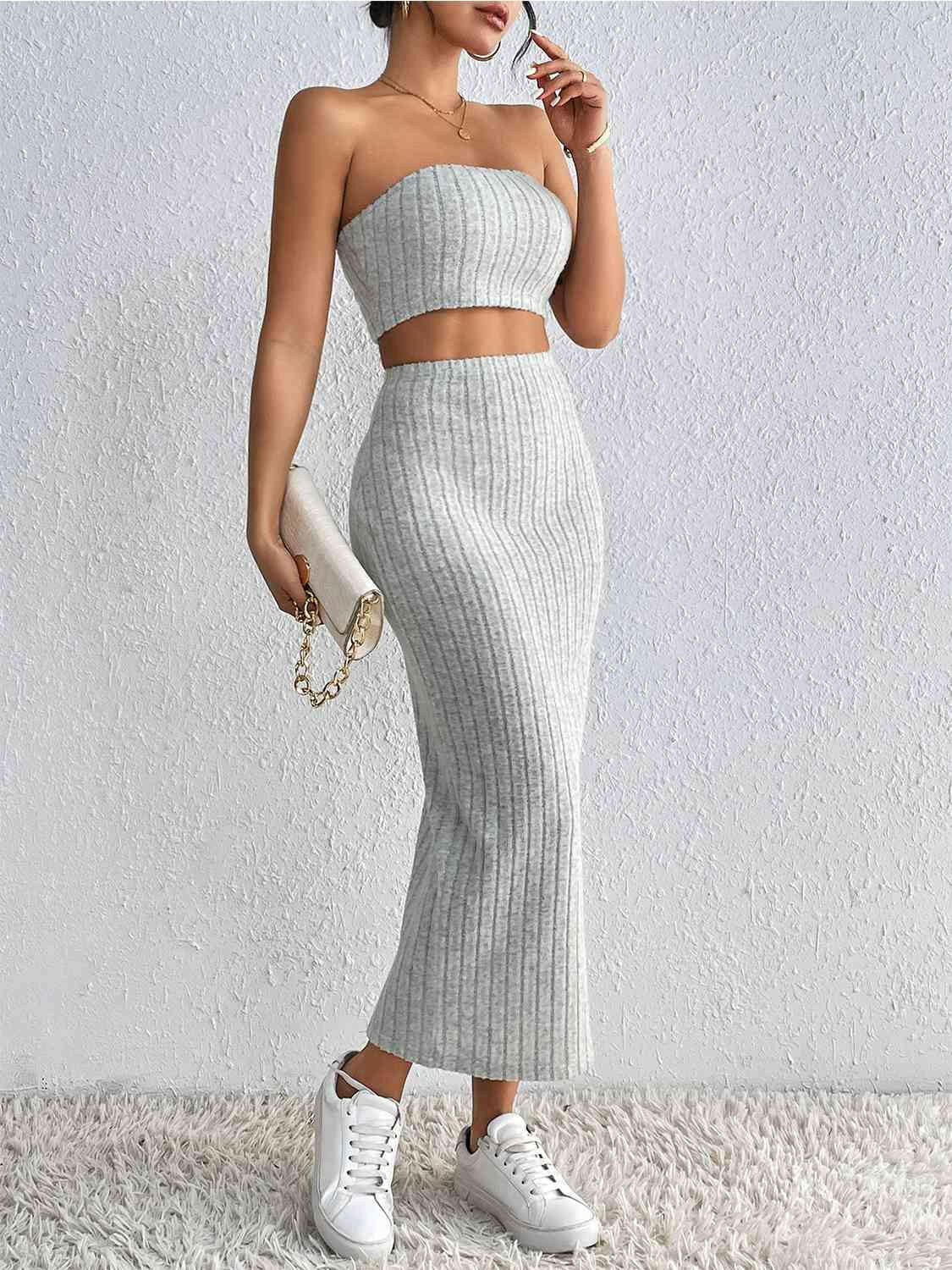 Ribbed Tube Top & Midi Skirt Set.