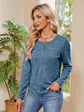 Buttoned Round Neck  Long Sleeve T-Shirt.