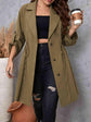 Lapel Collar Drawstring Roll-Tab Sleeve Trench Coat.