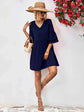 V-Neck Flare Sleeve Mini Dress.