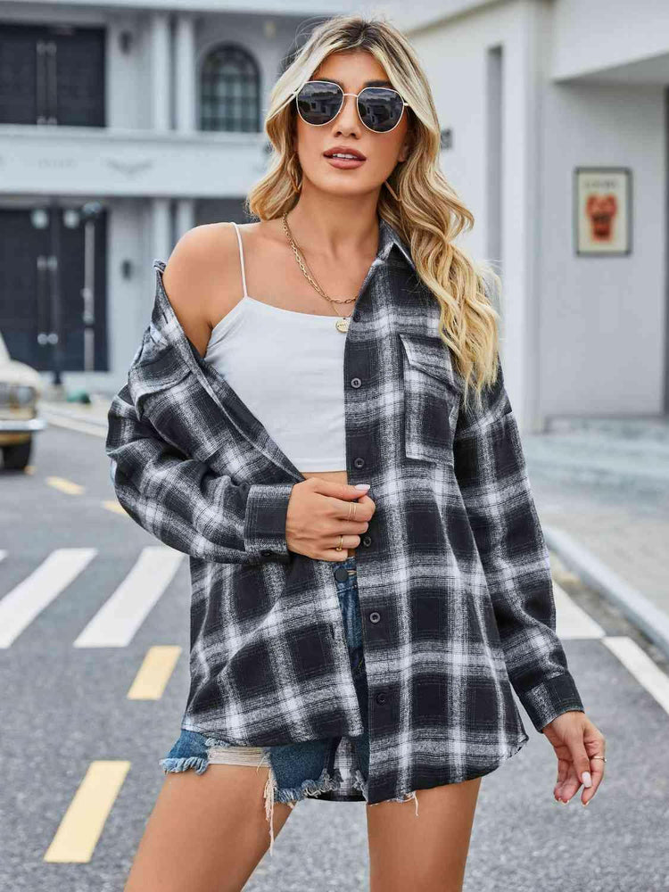 Plaid Collared Neck Button Down Jacket.