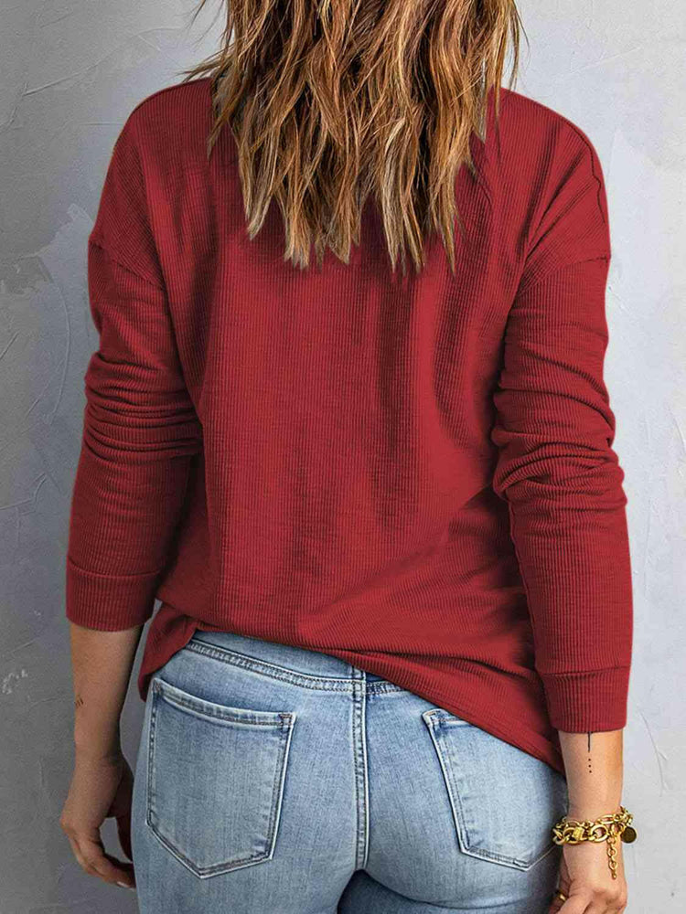 Collared Neck Half Button Top.