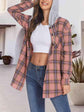 Plaid Drawstring Button Up Hooded Jacket.