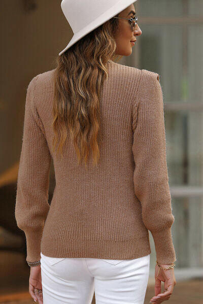 Notched Long Sleeve Sweater.