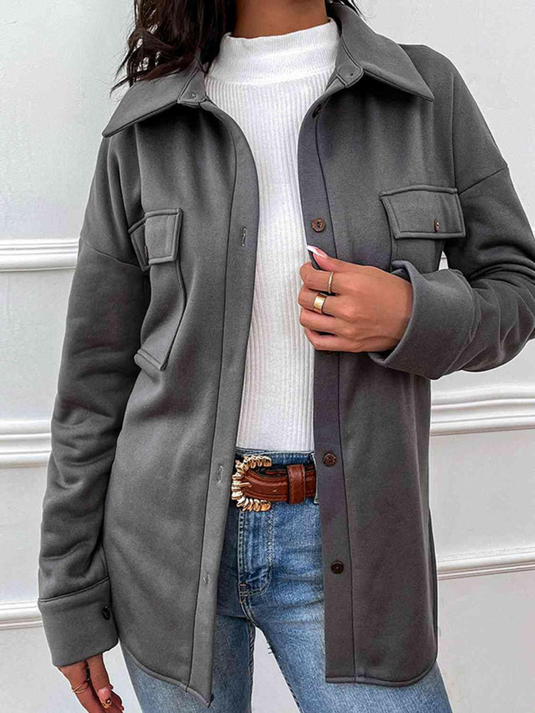 Button Down Dropped Shoulder Coat.