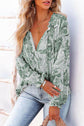 Floral Tie Neck Flounce Sleeve Blouse.