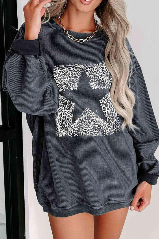 Round Neck Dropped Shoulder Star Graphic Sweatshirt.