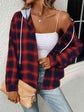 Plaid Drawstring Button Up Hooded Jacket.