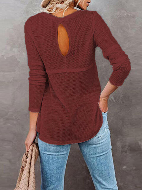 Cutout Round Neck Long Sleeve T-Shirt.