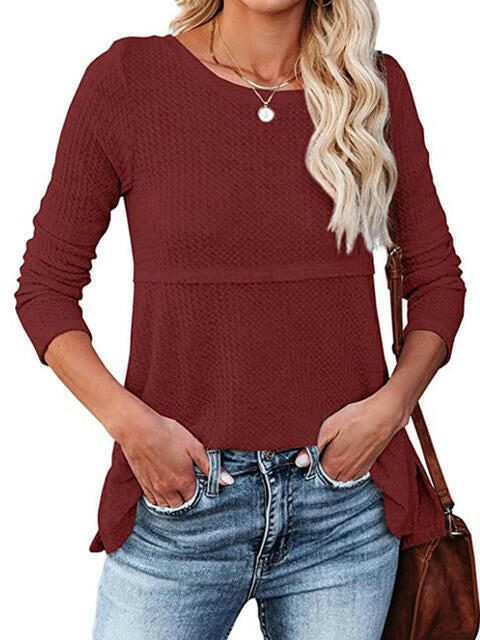 Cutout Round Neck Long Sleeve T-Shirt.