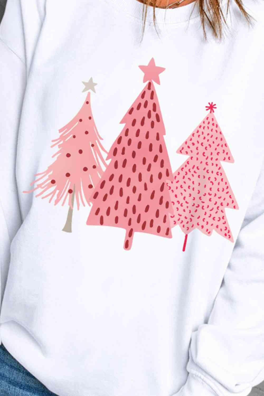 Christmas Tree Graphic Long Sleeve Sweatshirt.