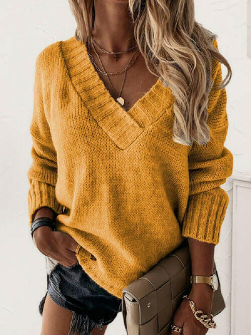 V-Neck Long Sleeve Knit Top.