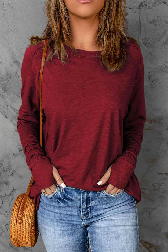 Thumbhole Long Sleeve Round Neck Top.