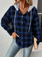 Plaid Drawstring Button Up Hooded Jacket.