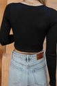 Notched Neck Long Sleeve Cropped Top.