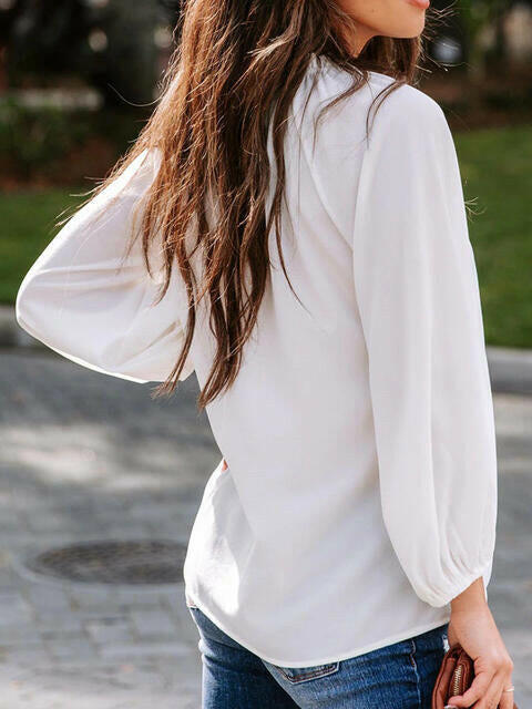 Notched Neck Long Sleeve Blouse.