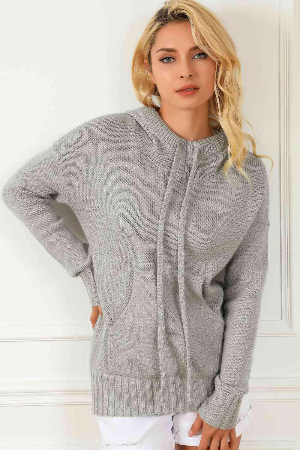 Drawstring Hooded Sweater with Pocket.