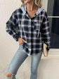 Plaid Drawstring Button Up Hooded Jacket.