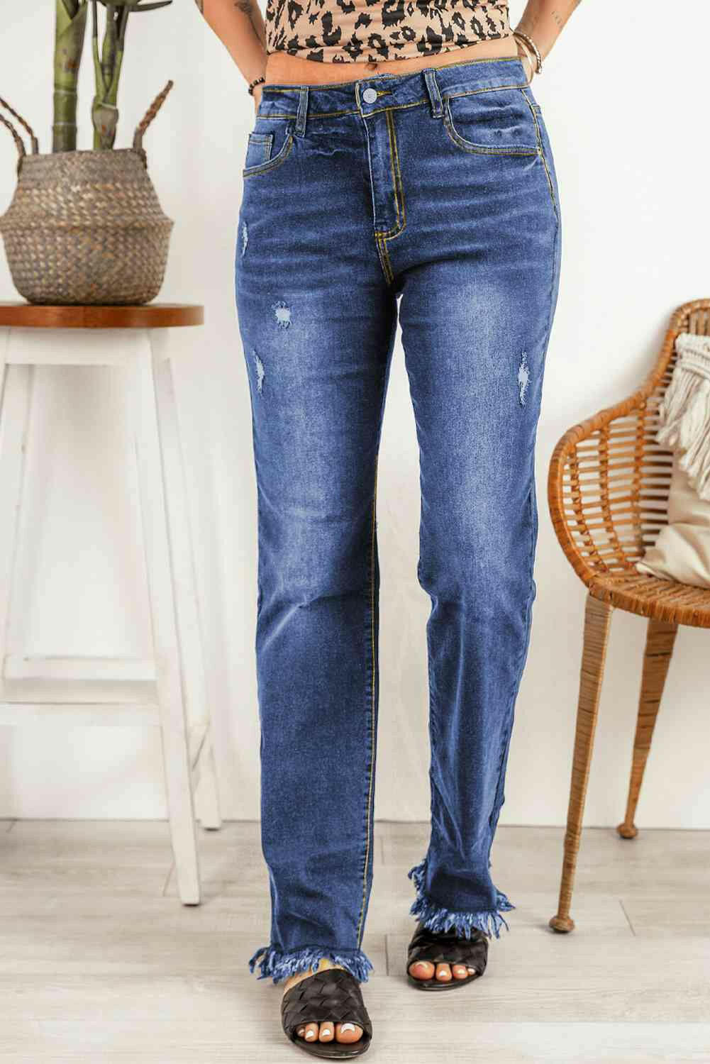 Ripped Frayed Hem Jeans.