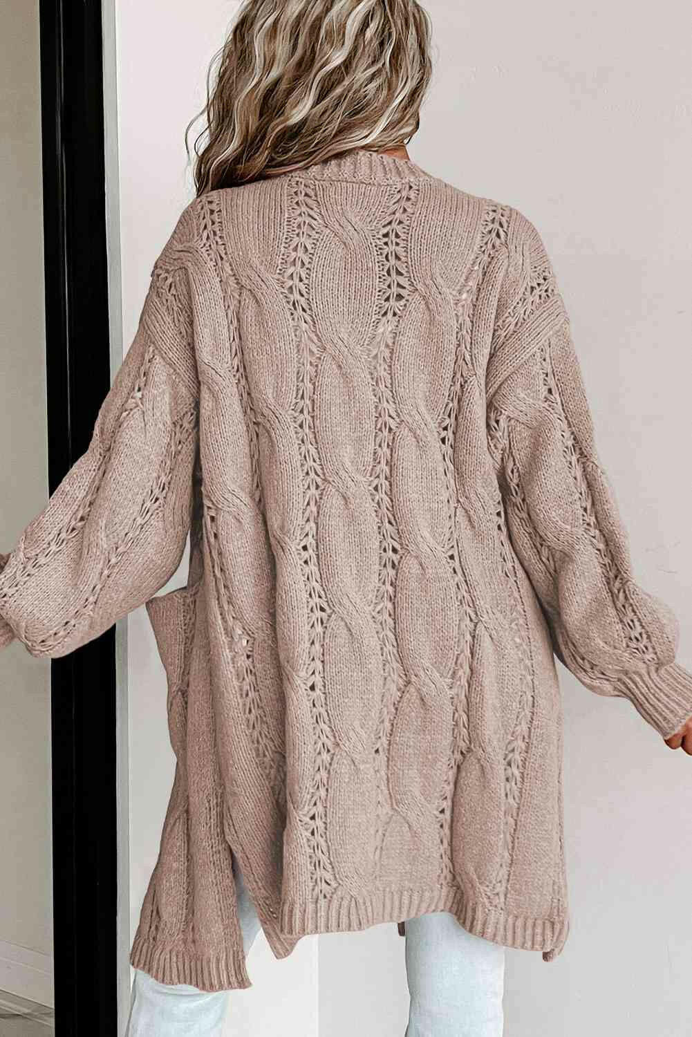 Cable-Knit Dropped Shoulder Cardigan.