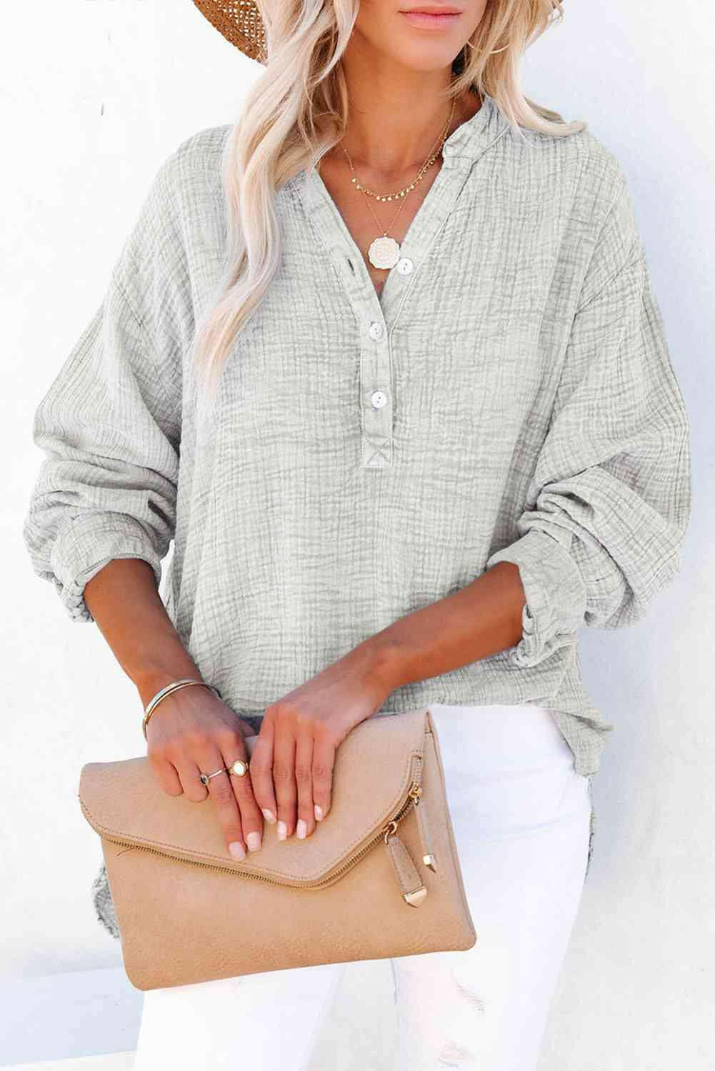 Buttoned Long Sleeve Blouse.