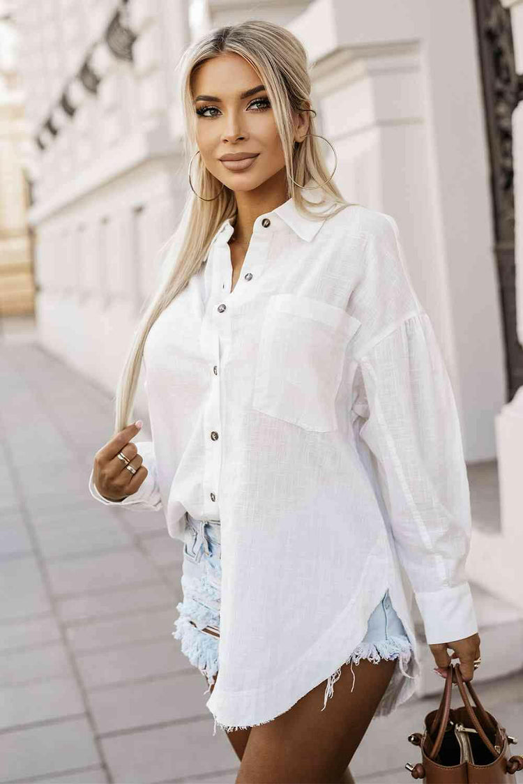 Dropped Shoulder Button Down Shirt.