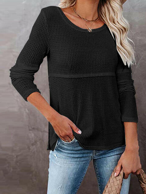 Cutout Round Neck Long Sleeve T-Shirt.